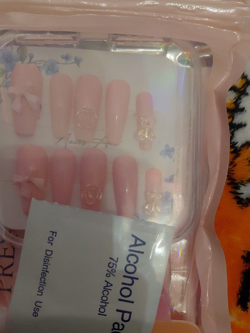 Soft Pink Press-On Nail Set with 3D Accents